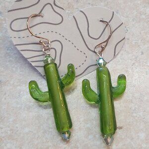 Cactus lampwork Glass sterling silver earrings